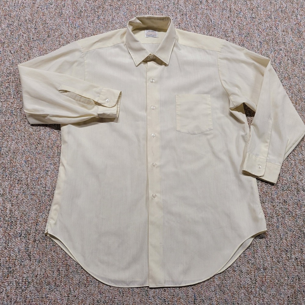 Sears Perma-Prest Shirt Mens XL Cream Vintage 70s Button Down Workwear Japan